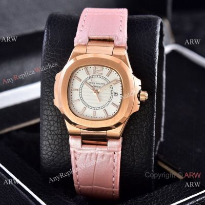 Copy Patek Philippe Nautilus Quartz Watches Rose Gold Women Size